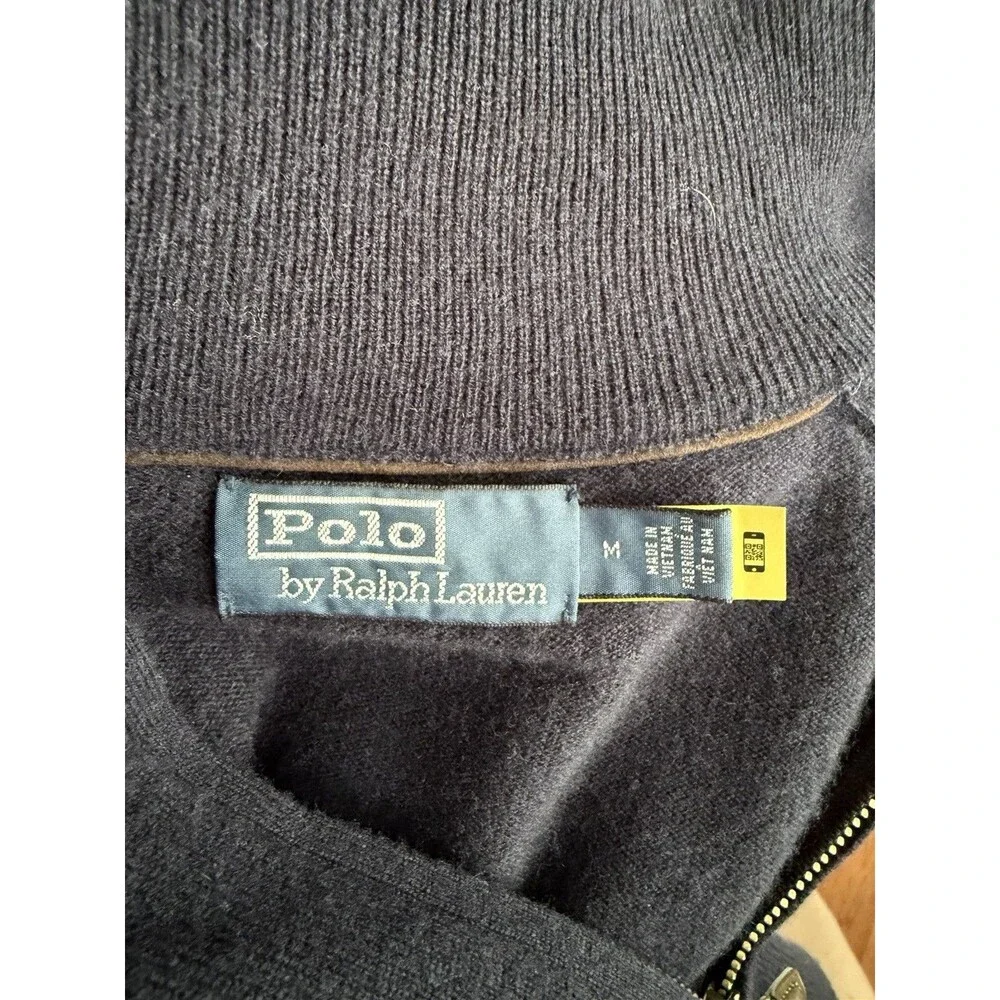 Polo Ralph Lauren Men’s M 100% Wool Quarter Zip Pullover Navy Warm Work Layer